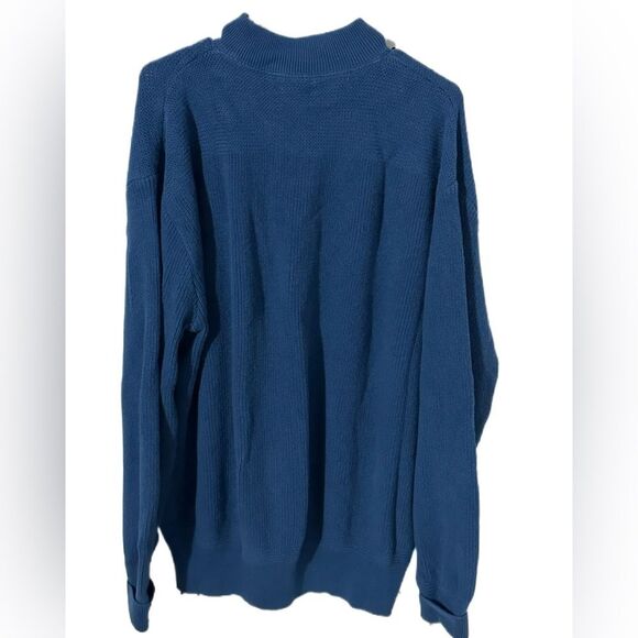 L.L. Bean Mens 2XL Blue Shawl Collar Knit Henley Sweater Cotton - Picture 3 of 6